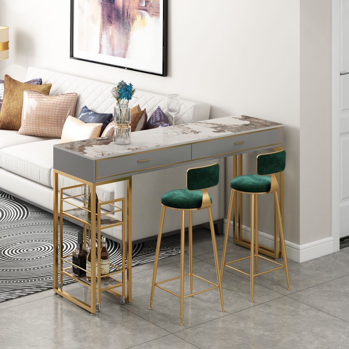 Glam Gold Metal Bar Height Pub Table Rectangle Sled Pub Height Dining Table Clearhalo 'Bar Furniture' 'Bar Tables' 'bar_tables' 'furn' 'furn_bar_tables' 'Furniture' 'furniture_bar_tables' 'Kitchen & Dining Furniture' 'kitchen&dining_furn' 'kitchen' 1200x1200_46f3c439-356e-43de-920c-ac8a43c27e28