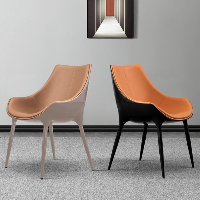 Contemporary Style Leather Dining Chairs Solid Back Arm Side Chairs (Set of 2) Clearhalo ' kitchen&dining_furn' 'Dining Chairs' 'Dining Tables & Seating' 'dining_chair' 'furn' 'furn_dining_chair' 'Furniture' 'furniture_dining_chair' 'Kitchen & Dining Furniture' 'kitchen' 1200x1200_46f79428-e26e-4d24-974f-4a1243d0d0d9