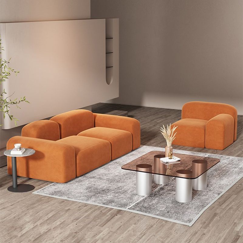 スクエアアームソファコンテンポラリーシンプルなベルベットのオレンジのシンプルなベルベットシート