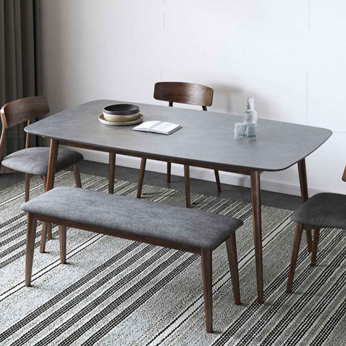 Medieval Modern Rectangle Table Sintered Stone Top Table with Wooden Base and 4 Legs Clearhalo ' dining_table' 'Dining Tables & Seating' 'Dining Tables' 'furn' 'furn_dining_table' 'Furniture' 'furniture_dining_table' 'Kitchen & Dining Furniture' 'kitchen&dining_furn' 'kitchen' 'kitchen_dining_table' 1200x1200_46f88551-7f0a-4c44-8824-f8a4b0822601