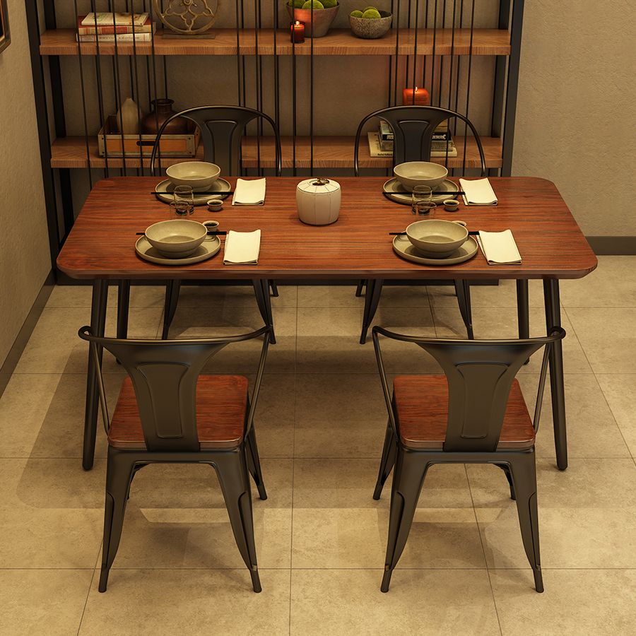 Solid Wood Industrial Dining Table Brown Rectangle Table with Black Frame for Dinning Room Clearhalo ' dining_table' 'Dining Tables & Seating' 'Dining Tables' 'furn' 'furn_dining_table' 'Furniture' 'furniture_dining_table' 'Kitchen & Dining Furniture' 'kitchen&dining_furn' 'kitchen' 'kitchen_dining_table' 1200x1200_46fa66a8-e424-4560-9a68-cd0d9163ac84