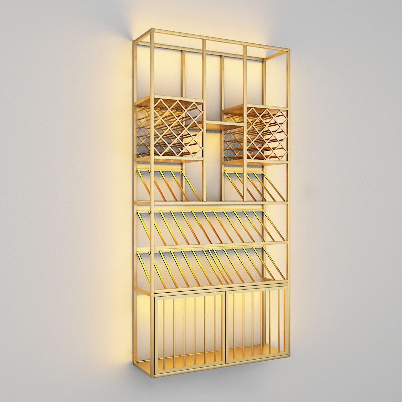 ワイナリー用の豪華なアイアンワインボトルホルダーLEDストリップフロアボトルラック