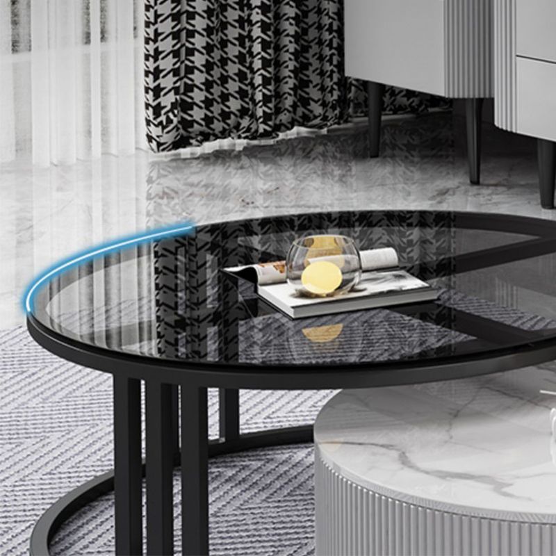 Glazen salontafel frame ronde nestelende salontafel met opbergladen