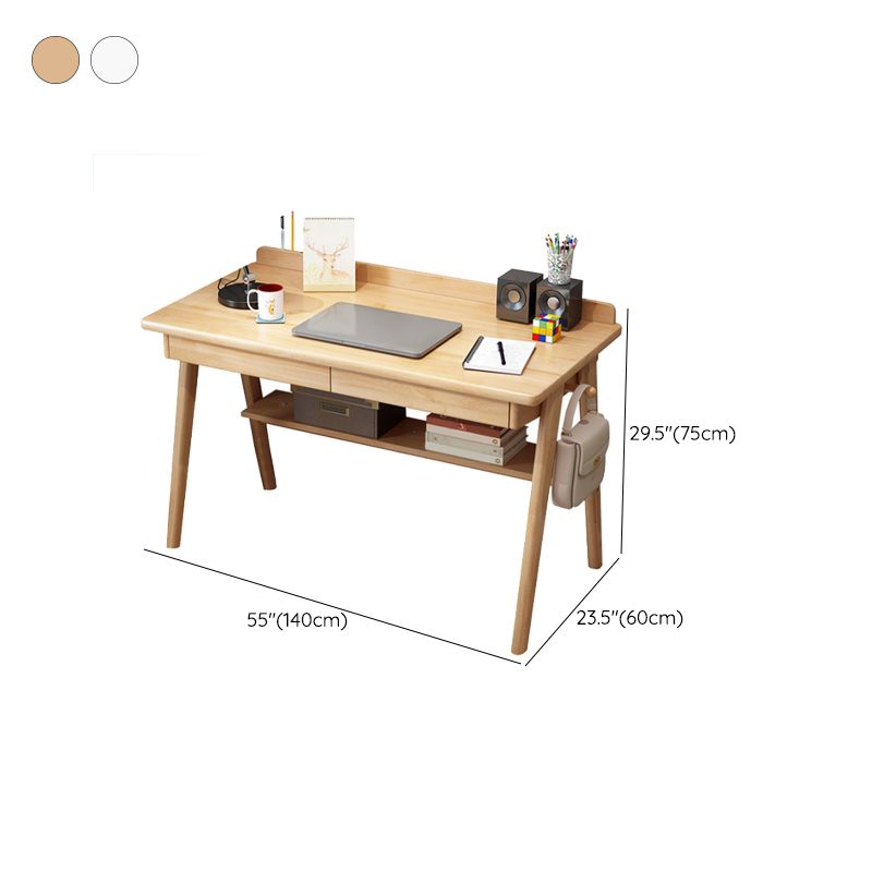 Rectangular Bedroom Office Desk Solid Wood Writing Desk with 2 Storage Drawers