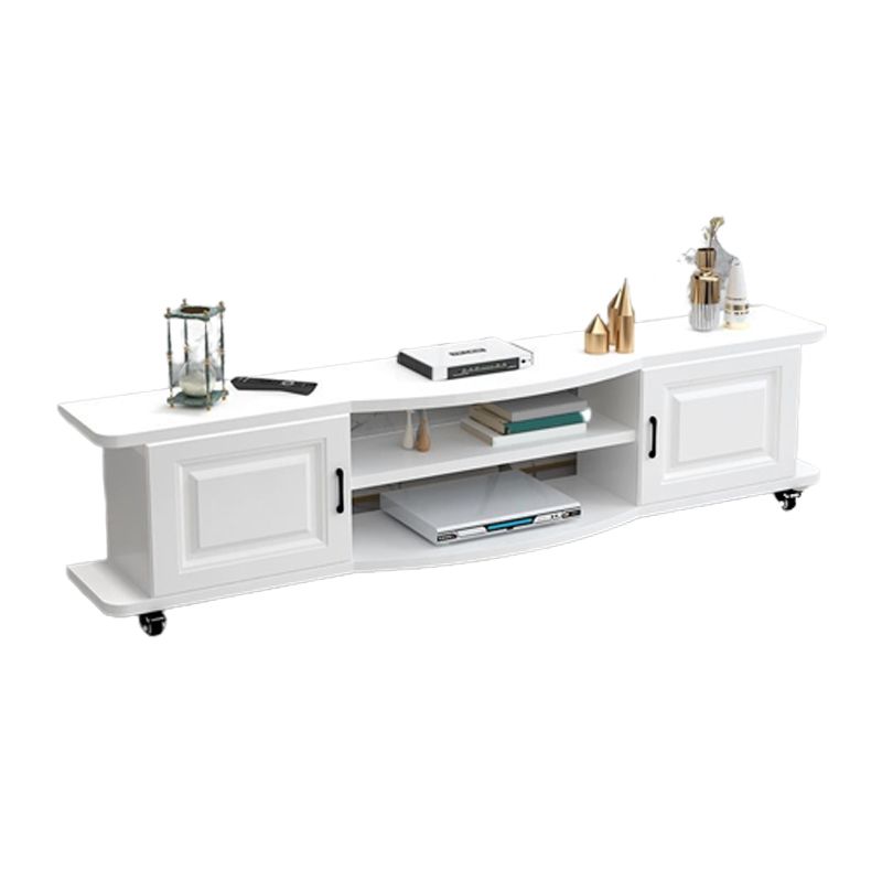 Meuble TV contemporain en bois, rangement ouvert, Console multimédia TV avec pieds pour salon