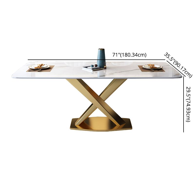 Modern Sintered Stone Dining Table Rectangular Dining Table Set with X-shaped Metal Frame Clearhalo 'Dining Room Sets' 'Dining Tables & Seating' 'dining_room_set' 'furn' 'furn_dining_room_set' 'Furniture' 'furniture_dining_room_set' 'Kitchen & Dining Furniture' 'kitchen&dining_furn' 'kitchen' 1200x1200_470f5c3f-0b5c-4827-8ff8-e69b68fc5bc4