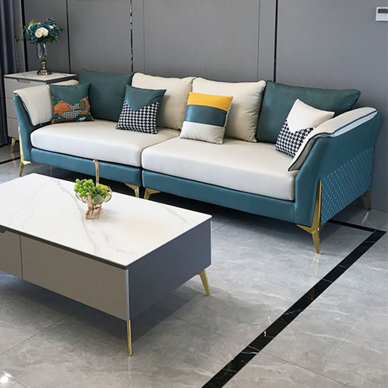 Blue and Cream Faux Leather Sectional Waterproof Sofa with Removable Cushions Clearhalo 'furn' 'furn_sectionals' 'Furniture' 'furniture_sectionals' 'Living Room Furniture' 'Sectionals' 1200x1200_47105375-c4e5-489a-be67-6786c82749a3