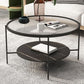 Modern Round Glass & Slate Coffee Cocktail Table with Storage Shelf