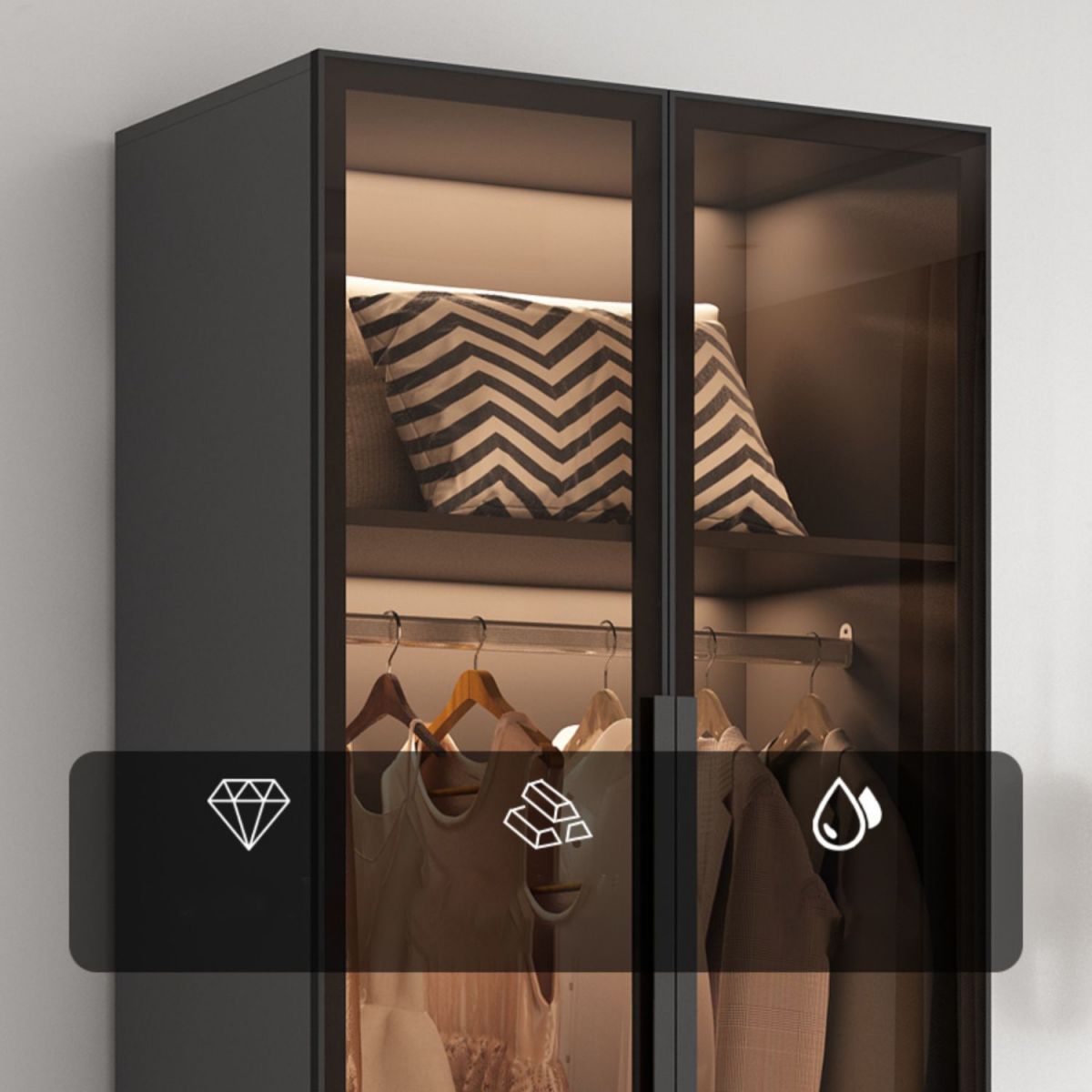 Freestanding Grey Wood Frame Wardrobe Modern Multifunctional Wardrobe with Glass Doors Clearhalo 'Armoires & Wardrobes' 'armoires_wardrobes' 'Bedroom Furniture' 'furn' 'furn_armoires_wardrobes' 'Furniture' 1200x1200_4714cfea-721a-44d2-9fd2-88ee8a667c20