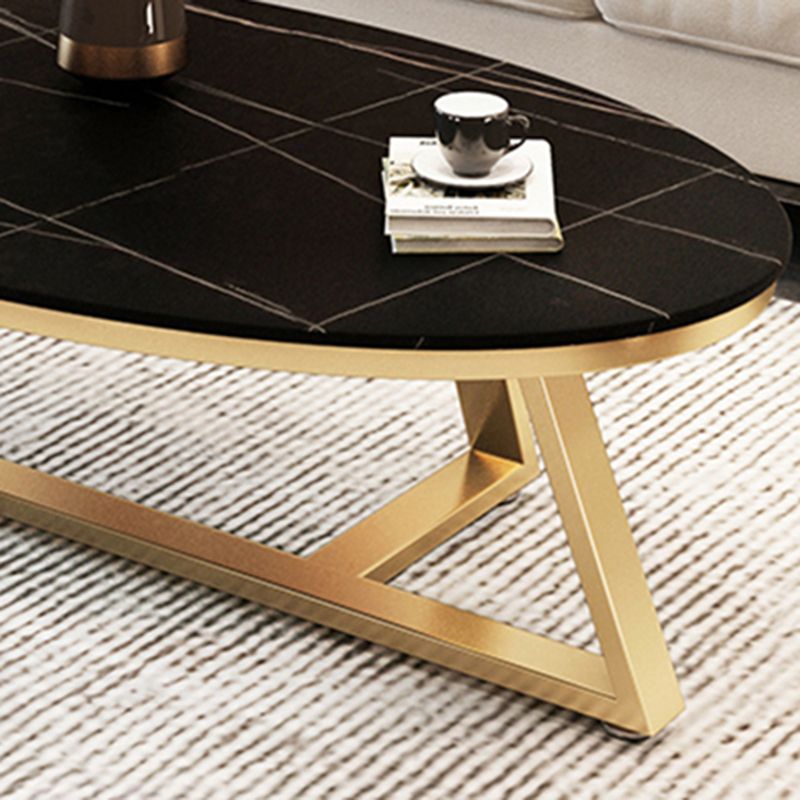 Glam ovale leistenen salontafel, 47 cm hoge cocktailtafel met ijzeren kruispoten