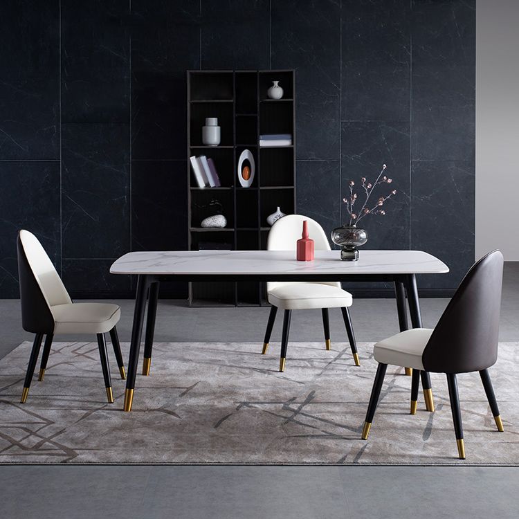 Contemporary Dining Set 1/2/5/7 Pcs White Stone Top Table with Faux Leather Chairs Clearhalo 'Dining Room Sets' 'Dining Tables & Seating' 'dining_room_set' 'furn' 'furn_dining_room_set' 'Furniture' 'Kitchen & Dining Furniture' 1200x1200_471b8a15-56f5-4e79-ab94-9dbff20fd024