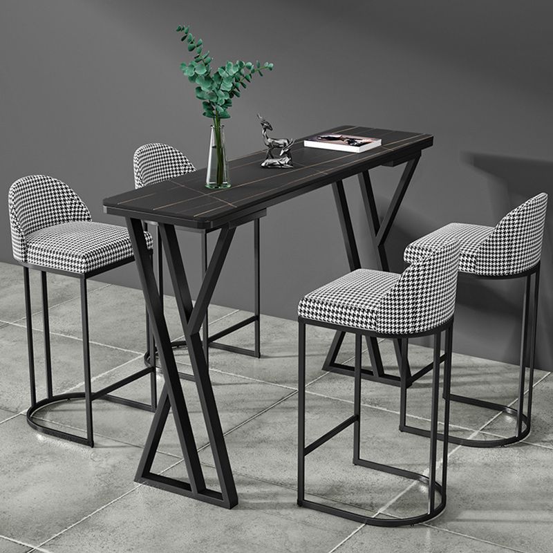 Mesa de comedor de barra de piedra Mesa de comedor de barra industrial con base de trineo negra