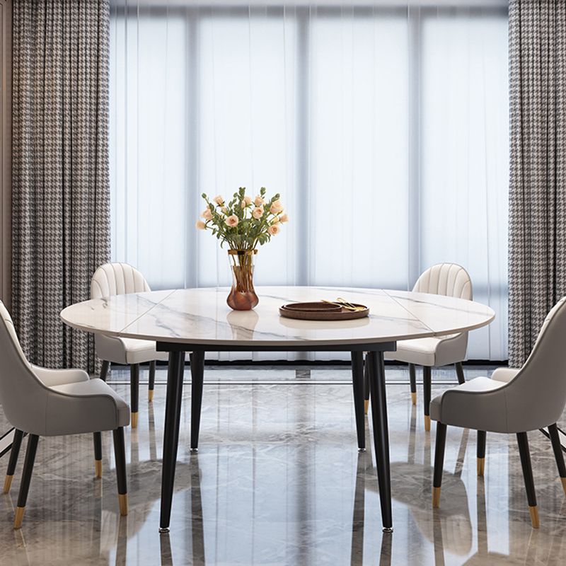 Modern Style Sintered Stone Dining Table White Round Table with Black Legs Clearhalo ' dining_table' 'Dining Tables & Seating' 'Dining Tables' 'furn' 'furn_dining_table' 'Furniture' 'furniture_dining_table' 'Kitchen & Dining Furniture' 'kitchen&dining_furn' 'kitchen' 'kitchen_dining_table' 1200x1200_47237166-ca94-4893-a7eb-cec735f9c3ce