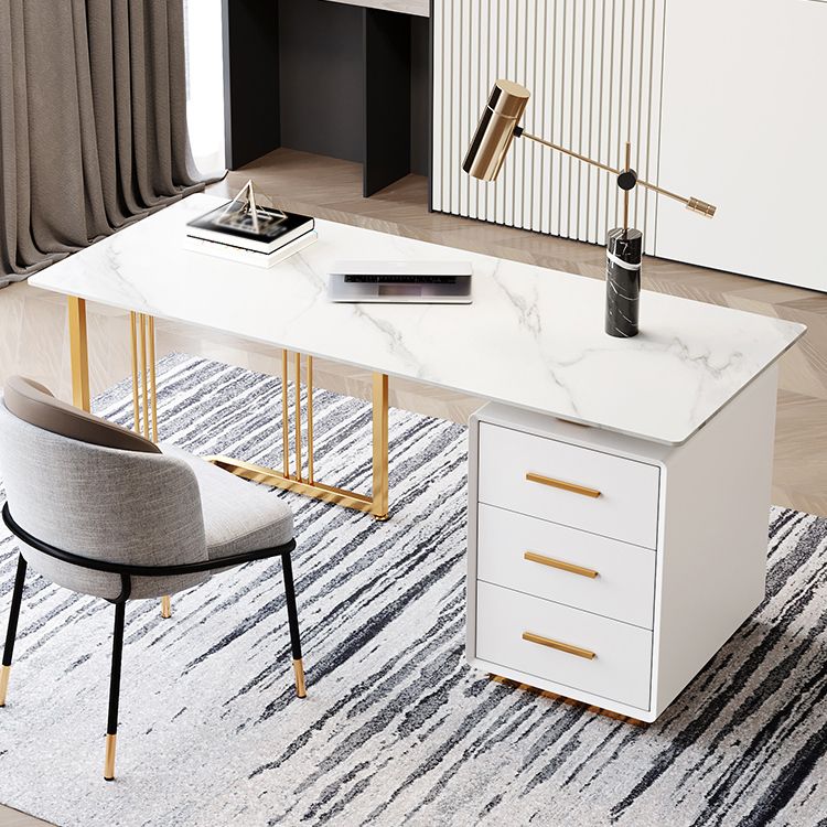 Glam 3-drawer Office Desk Rectangular Sintered Stone Home Desk Clearhalo 'furn' 'furn_office_desk' 'Furniture' 'furniture_office_desk' 'Office Desks' 'Office Furniture' 'office_desk' 1200x1200_47254ad3-a2b2-4c87-bb58-bd48a64a37b1