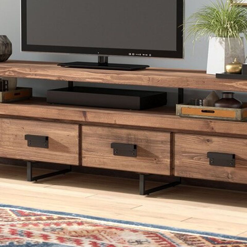 Industrial Wooden Media Console with Drawers, Brown Stand Console Clearhalo 'furn' 'furn_tv_stands_entertainment_centers' 'Furniture' 'Living Room Furniture' 'TV Stands & Entertainment Centers' 'TV Stands & Media Storage Furniture' 'tv_stands_entertainment_centers' 1200x1200_4727bdd2-2ba4-4527-837c-9267fdd2c973
