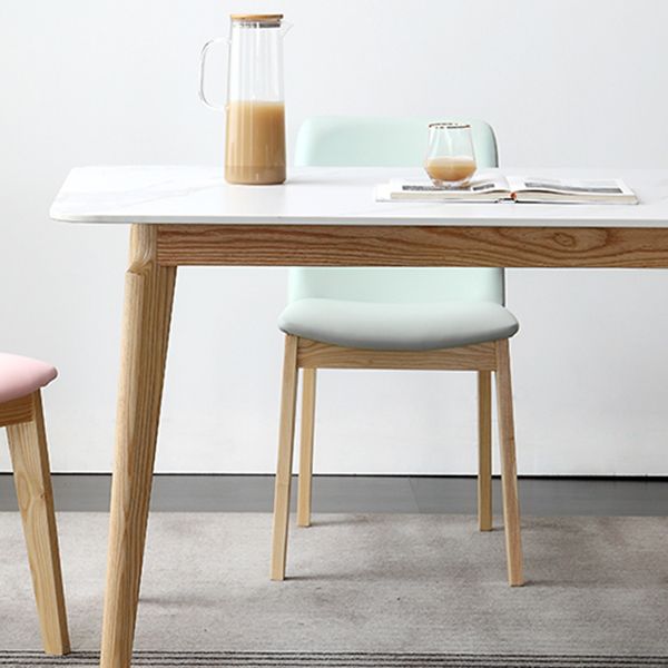 Mesa de comedor rectangular Mesa blanca fija con tapa de piedra sinterizada