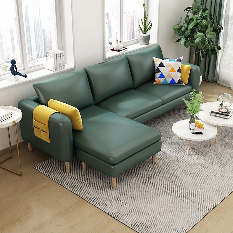 Scandinavian 30.7 " H Faux Leather Square Arm Sofa & Chaise with storage