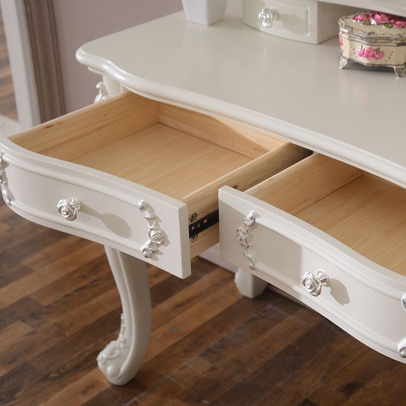 4 Drawers Makeup Table White Make up Table Stool Set Victorian Wood Vanity