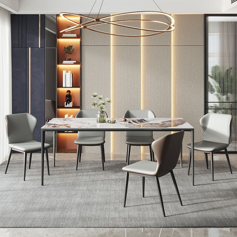 Industrial Style Rectangle Dining Table Stone Furniture with Metal 4 Legs