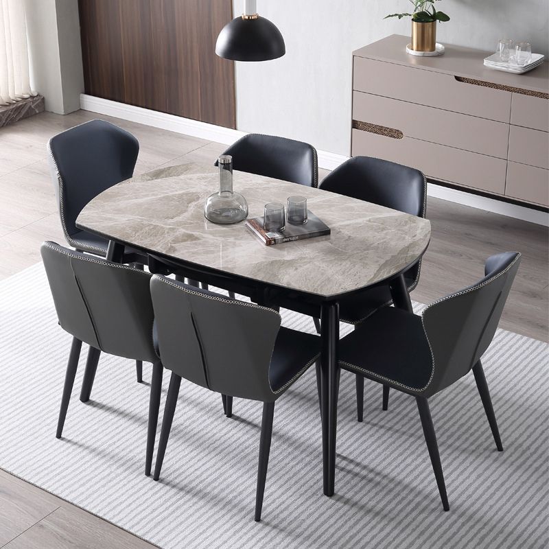 Simplicity Round Dining Room Table Sintered Stone Table with 4 Black Legs Clearhalo ' dining_table' 'Dining Tables & Seating' 'Dining Tables' 'furn' 'furn_dining_table' 'Furniture' 'furniture_dining_table' 'Kitchen & Dining Furniture' 'kitchen&dining_furn' 'kitchen' 'kitchen_dining_table' 1200x1200_47330a1c-e6b0-48fd-a0cd-19b54a0c86df