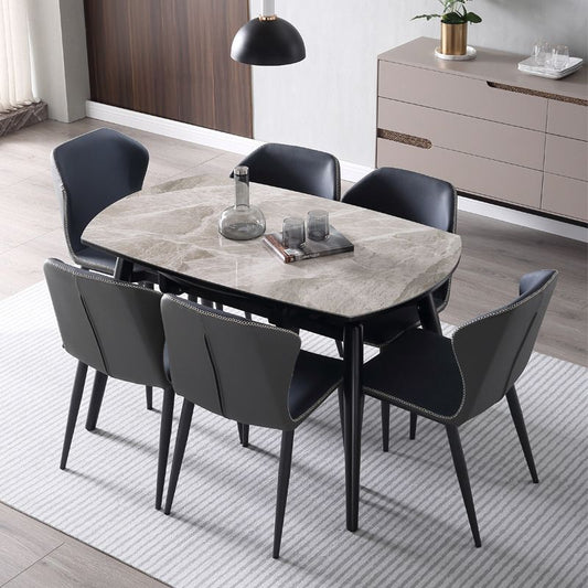 Simplicity Round Dining Room Table Sintered Stone Table with 4 Black Legs