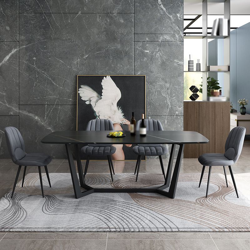 Modern 1/4/5/7 Pieces Black Dining Set Sintered Stone Dining Table Set with Leather Chairs Clearhalo 'Dining Room Sets' 'Dining Tables & Seating' 'dining_room_set' 'furn' 'furn_dining_room_set' 'Furniture' 'furniture_dining_room_set' 'Kitchen & Dining Furniture' 'kitchen&dining_furn' 'kitchen' 1200x1200_4736766b-6257-4e91-8cae-f135641688bb