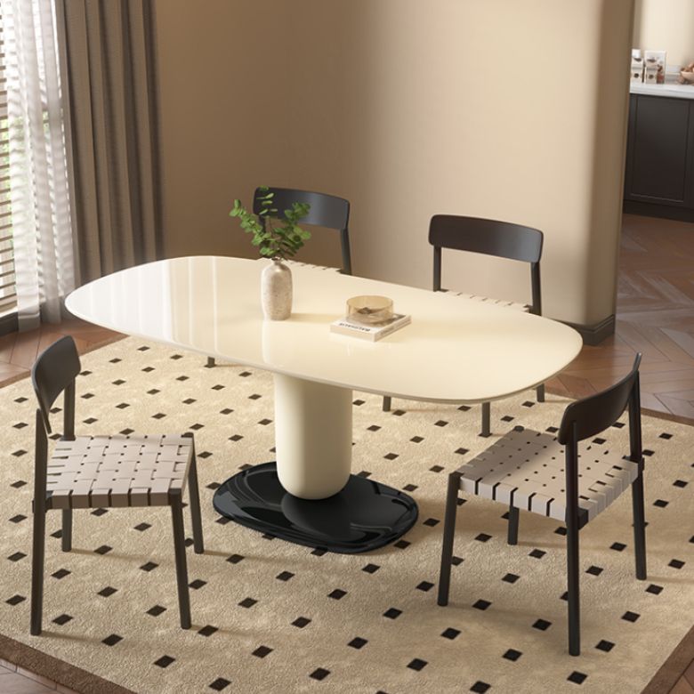 1/4/5 Pieces White Oval Wooden Pedestal Dining Furniture Set for Home