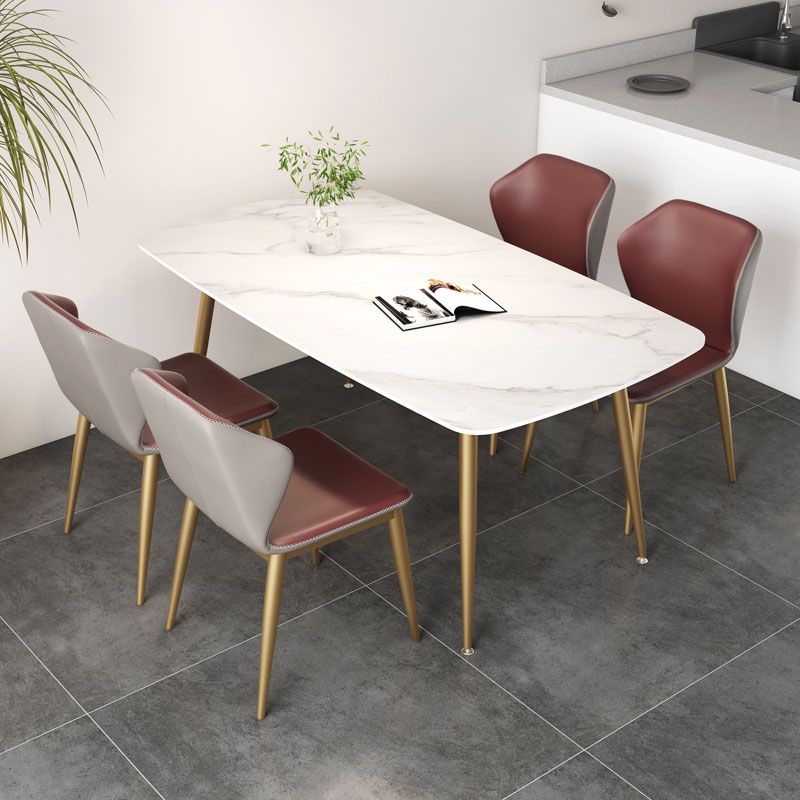 Set da tavolo da pranzo rettangolare glam 1/3/4/5 pezzi Dinette Set con top in pietra sinterizzata bianca