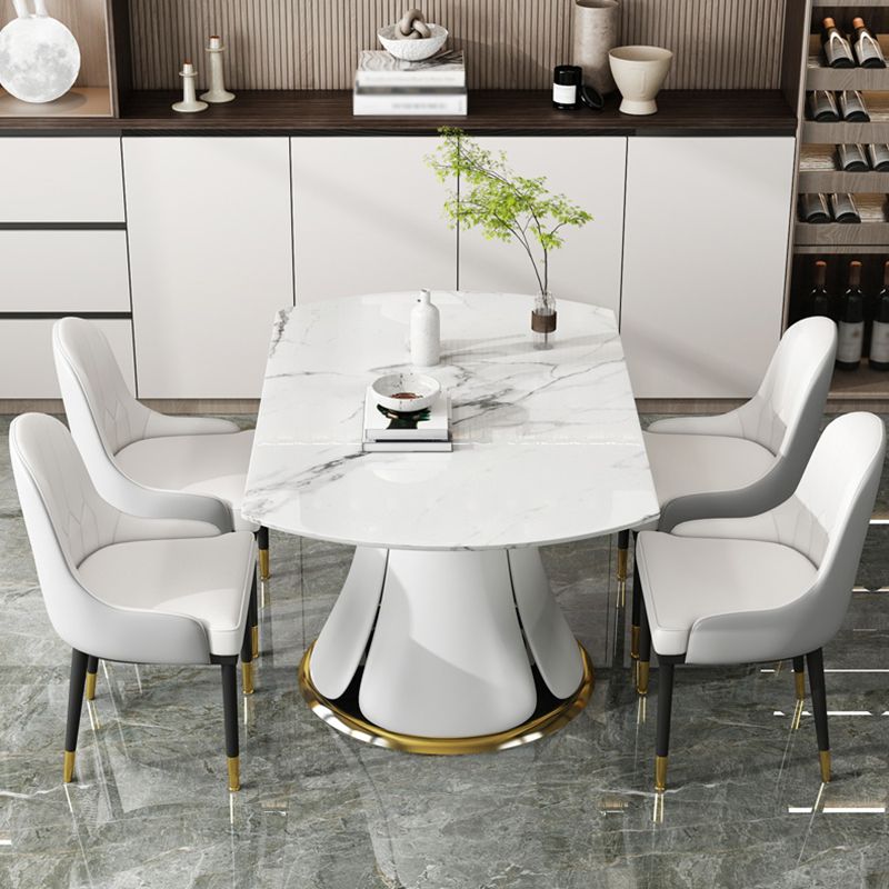 Contemporary Round Dining Table Sintered Stone Table with White Pedestal Base,53.1"L x 53.1"W x 30"H Clearhalo ' dining_table' 'Dining Tables & Seating' 'Dining Tables' 'furn' 'furn_dining_table' 'Furniture' 'furniture_dining_table' 'Kitchen & Dining Furniture' 'kitchen&dining_furn' 'kitchen' 'kitchen_dining_table' 1200x1200_473918ca-8bee-403c-a0a7-023e9c774e38