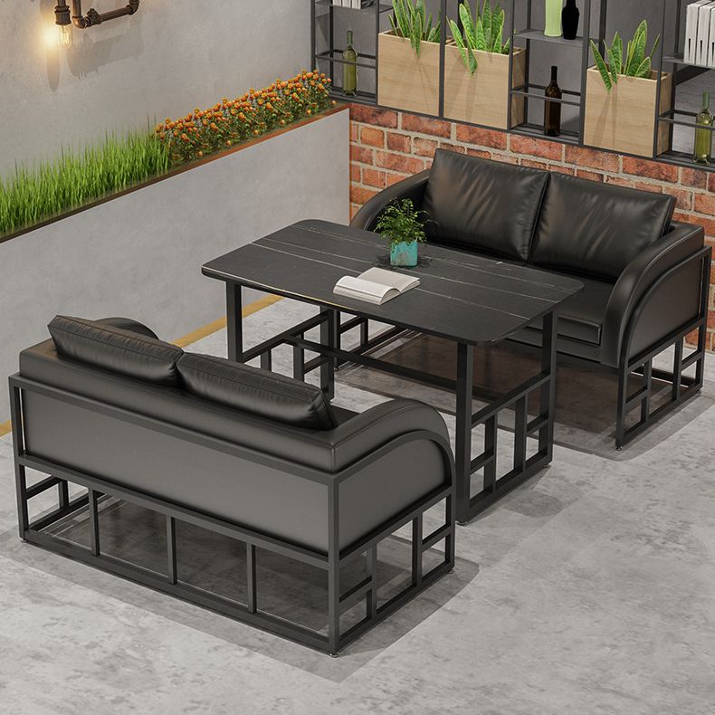 Industrial Dining Room Table Black Sintered Stone Table with Black Trestle Base Clearhalo ' dining_table' 'Dining Tables & Seating' 'Dining Tables' 'furn' 'furn_dining_table' 'Furniture' 'furniture_dining_table' 'Kitchen & Dining Furniture' 'kitchen&dining_furn' 'kitchen' 'kitchen_dining_table' 1200x1200_473b17b5-6cb1-4aa2-b8d5-9add89a5d713