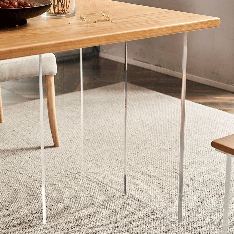 Mesa moderna de madera de roble para mesa de comedor rectangular de restaurantes con pedestal doble acrílico