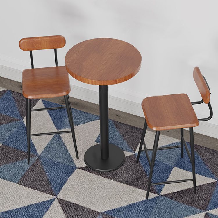Industrial Style Black Iron Bar Table Wood Brown Top Bistro Table with Pedestal Clearhalo 'Bar Furniture' 'Bar Tables' 'bar_tables' 'furn' 'furn_bar_tables' 'Furniture' 'furniture_bar_tables' 'Kitchen & Dining Furniture' 1200x1200_47436089-e481-437a-82e9-fb2415075995