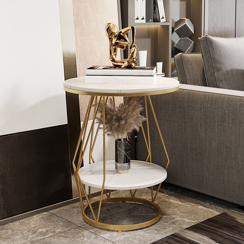 Cadre de conception de piédestal Gold / Black Fer Pitestal Rock Slab Top Top avec table d'appoint étagère