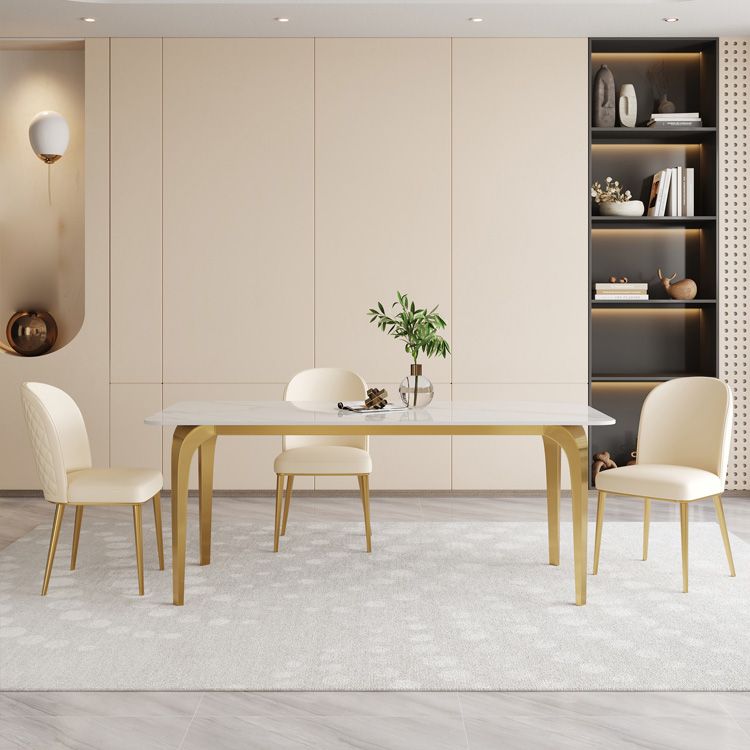 Glam Style Dinner Table Rectangle Stone Dining Room Table in White Clearhalo 'Dining Tables & Seating' 'Dining Tables' 'dining_table' 'furn' 'furn_dining_table' 'Furniture' 'Kitchen & Dining Furniture' 1200x1200_47456e5a-dce0-413e-b9bf-60beacf45037