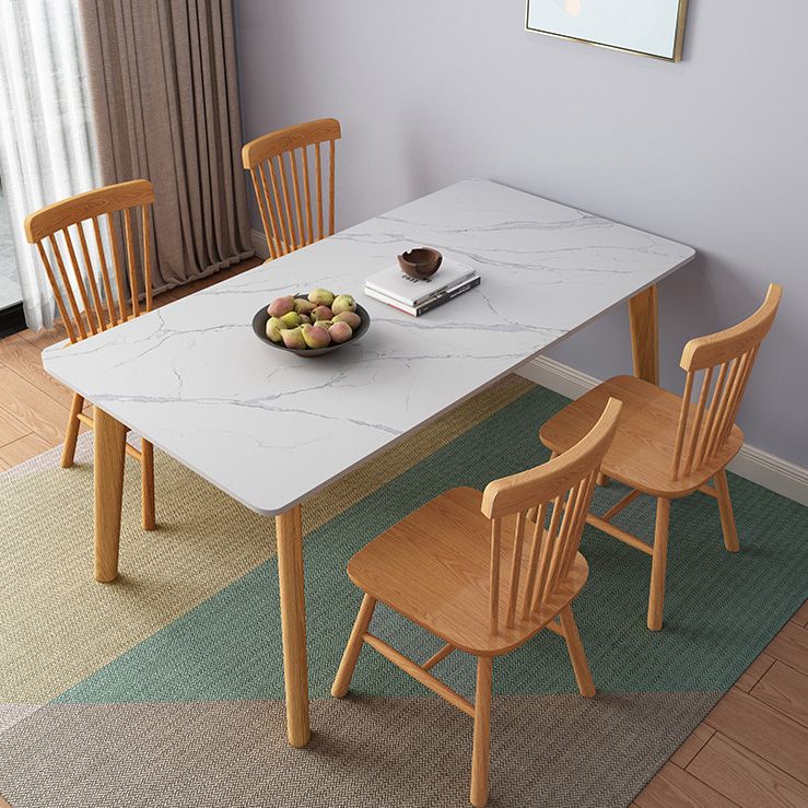 Rectangle Stone Dining Table Rubberwood Solid Wood Legs Dining Table