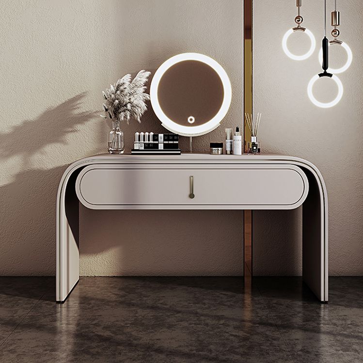 Glam Vanity Set Mirror 1 Drawers Leather Gray Standing Make-up Vanity