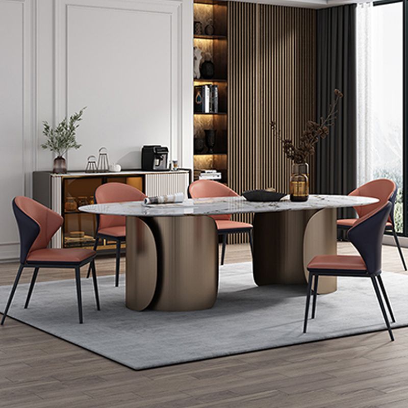 Modern Oval Dining Table Stainless Steel Base Double Pedestal Table for Room