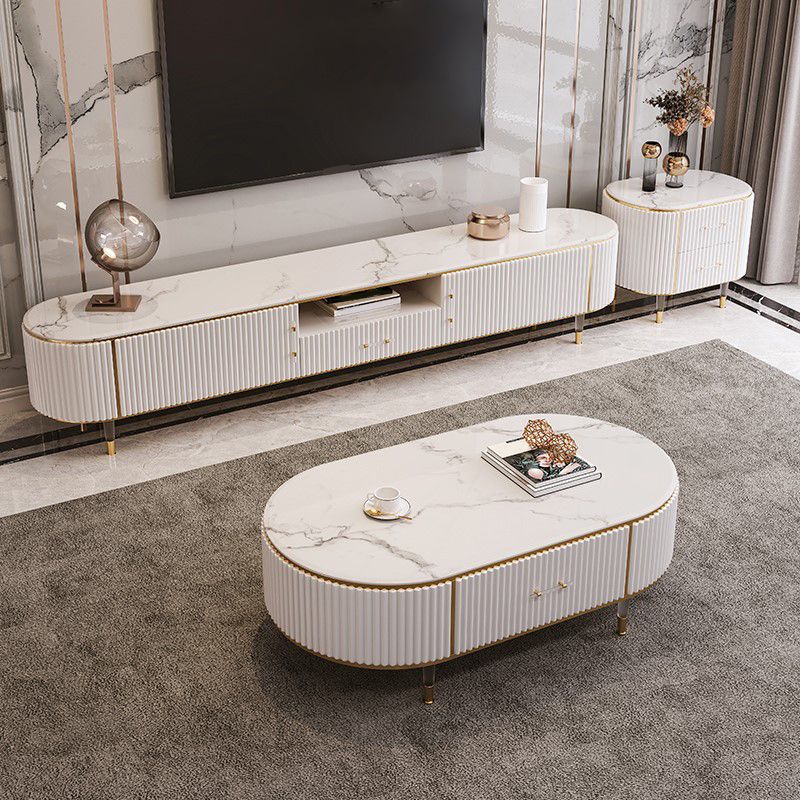 Console porta TV in pietra Console multimediale TV con contenitori aperti con cassetti