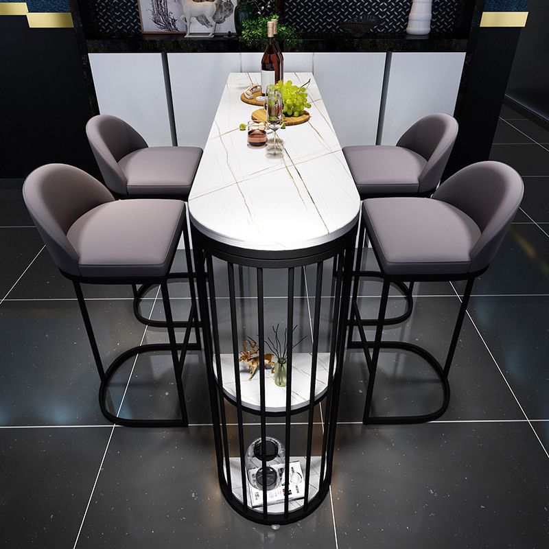Stone Indoor Industrial Bar Dining Table Black Double Pedestal Bistro Table with Shelve Clearhalo 'Bar Furniture' 'Bar Tables' 'bar_tables' 'furn' 'furn_bar_tables' 'Furniture' 'furniture_bar_tables' 'Kitchen & Dining Furniture' 'kitchen&dining_furn' 'kitchen' 1200x1200_47507d3e-2b78-4a73-82ac-9c1c10e554a0