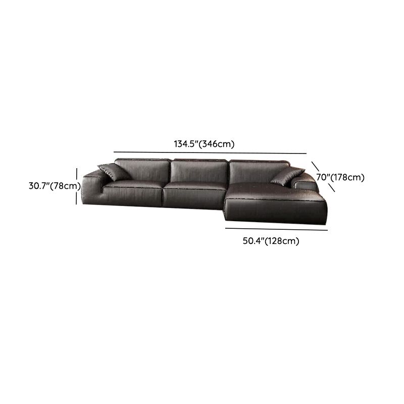 Black Genuine Leather Sectionals 30.7" H Square Arm Sectional Sofa Set Clearhalo 'furn' 'furn_sectionals' 'Furniture' 'Living Room Furniture' 'Sectionals' 1200x1200_47511ea7-95f3-4217-9871-1883a3785464