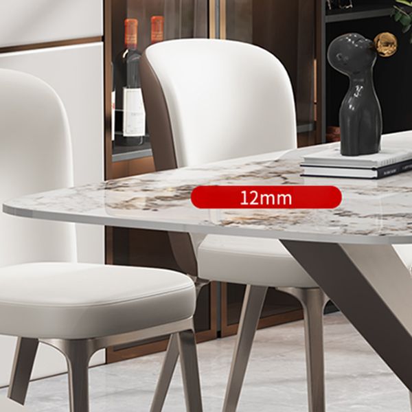 Mesa de comedor de piedra rectangular de lujo con acero dorado X-base