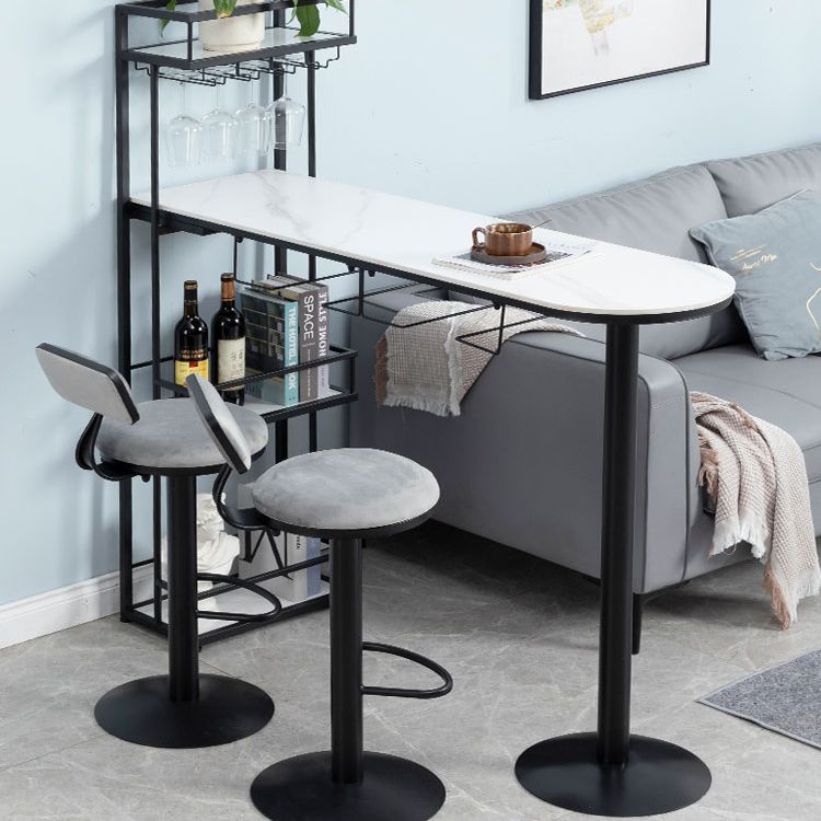 Glam Iron Bar Table Faux Marble White Top 41.3"H Bistro Table with Wine Rack Clearhalo 'Bar Furniture' 'Bar Tables' 'bar_tables' 'furn' 'furn_bar_tables' 'Furniture' 'furniture_bar_tables' 'Kitchen & Dining Furniture' 1200x1200_4752283a-e9f5-4b98-b388-e3a7ab2d7a33