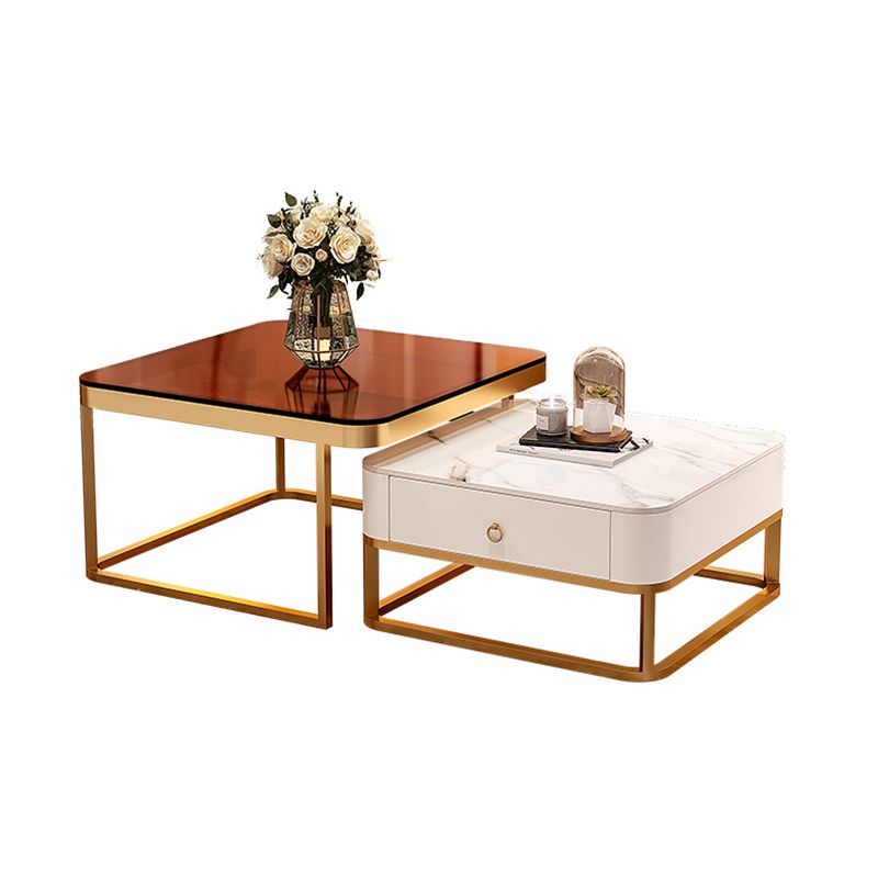 Glam Frame Coffee Table Slate/Glass Top Coffee Cocktail Table with Drawers Clearhalo 'Coffee & Accent Tables' 'Coffee Tables' 'coffee_tables' 'furn' 'furn_coffee_tables' 'Furniture' 'Living Room Furniture' 1200x1200_4756849b-ec1c-4d08-9962-5ffa499e67c1