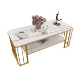 Glam Rectangle Coffee Table with Golden Frame Base and Storage Shelf