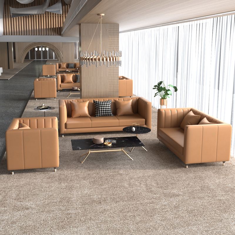 Glam Seating Genuine Leather Orange Cushions Square Arm Living Room Sofa