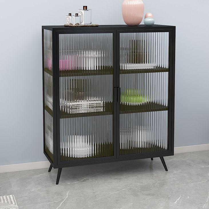 Glass Door Iron Sideboard Modern Server Cabinet with Storage for Kitchen Dining Room Clearhalo 'buffet_sideboard' 'Buffets & Sideboards' 'furn' 'furn_buffet_sideboard' 'Furniture' 'furniture_buffet_sideboard' 'Kitchen & Dining Furniture' 1200x1200_475c1d61-cc80-44f4-a358-b6cf580436cf