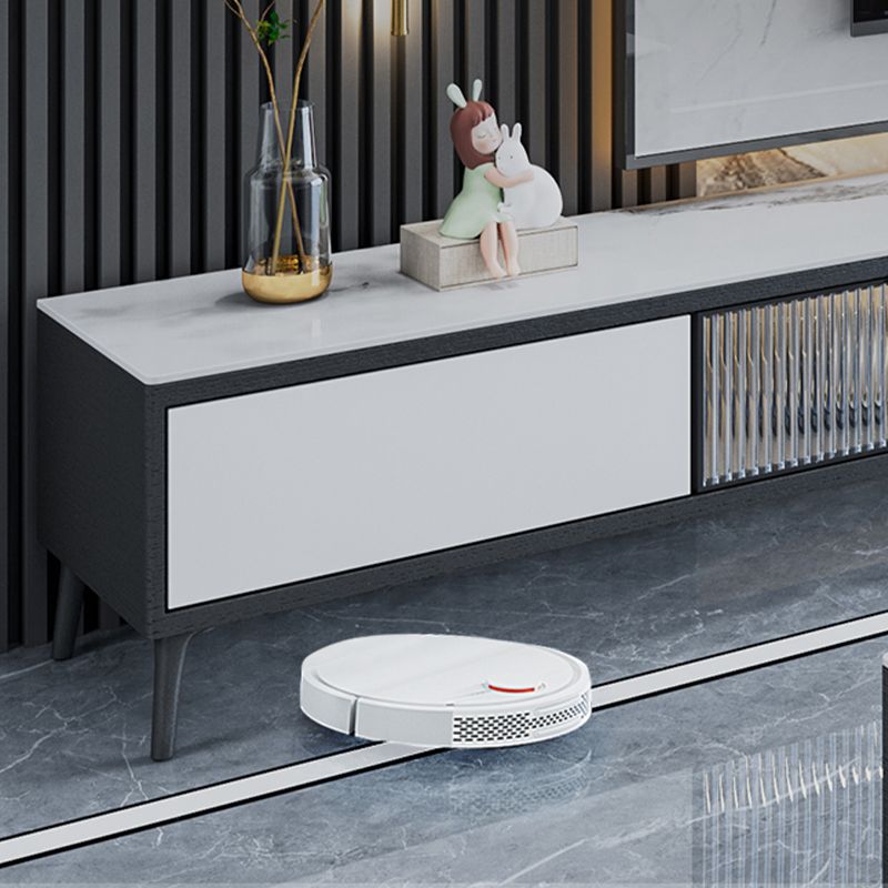 Stone Modern TV Stand Black Enclosed Storage TV Console with Drawers