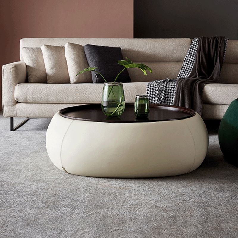 Moderno tavolino di caffè rotondo in legno verde/arancione/arancione con deposito