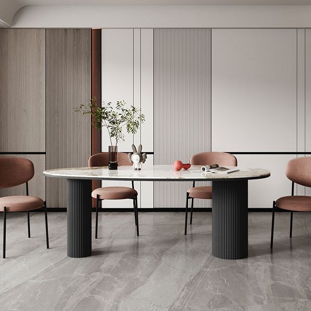 Sintered Stone Top Dining Table Oval Table with Metal Base and 3 Legs Clearhalo ' dining_table' 'Dining Tables & Seating' 'Dining Tables' 'furn' 'furn_dining_table' 'Furniture' 'furniture_dining_table' 'Kitchen & Dining Furniture' 'kitchen&dining_furn' 'kitchen' 'kitchen_dining_table' 1200x1200_47618ddb-378a-41b9-a1b8-828ec88c9159