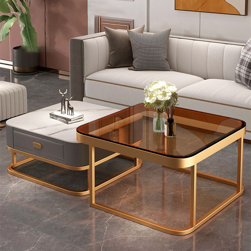 Glam Coffee Table Set Frame Square 2-Piece Coffee Cocktail Table Clearhalo 'Coffee & Accent Tables' 'Coffee Tables' 'coffee_tables' 'furn' 'furn_coffee_tables' 'Furniture' 'Living Room Furniture' 1200x1200_47631d0c-0f11-4408-b40e-c577628b4b96